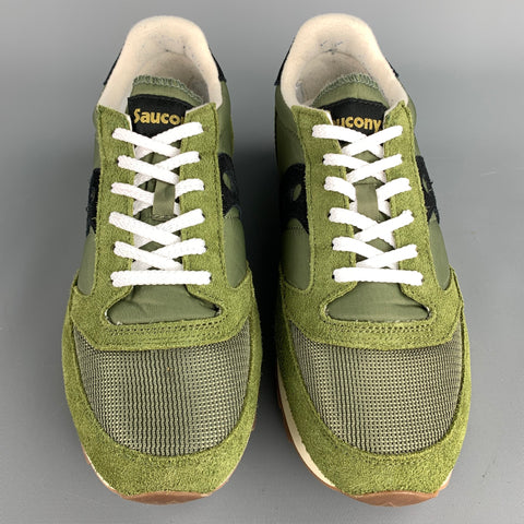 SAUCONY Size 10 Olive & Black Suede Trim Lace Up Sneakers