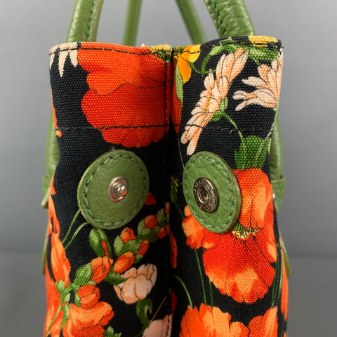 DOLCE & GABBANA Green Orange Floral Canvas Tote Handbag