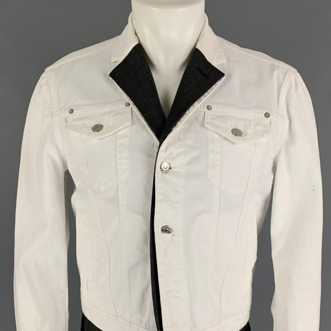 DSQUARED2 Size 40 White Grey Wool Blend Vest Layer Trucker Jacket