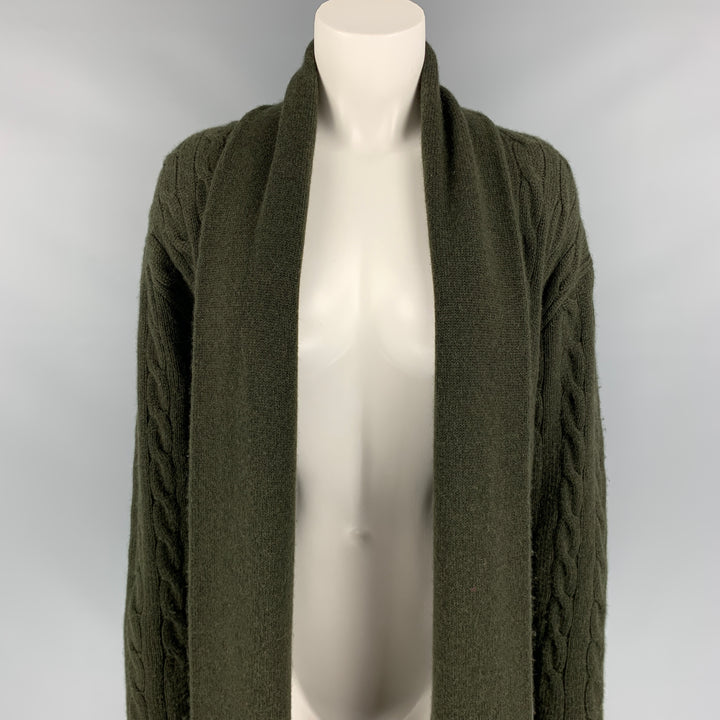 RALPH LAUREN Black Label Size S Forest Green Cable Knit Cashmere Shawl Collar Cardigan