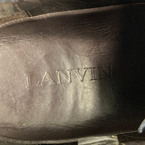 LANVIN Size 12 Navy & White Leather Lace Up Sneakers