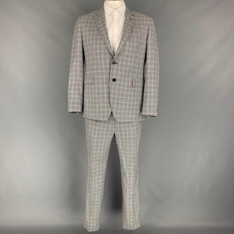PAUL SMITH Traje Kensington Talla 42 Traje con solapa de muesca de seda y lana a cuadros blanco y azul