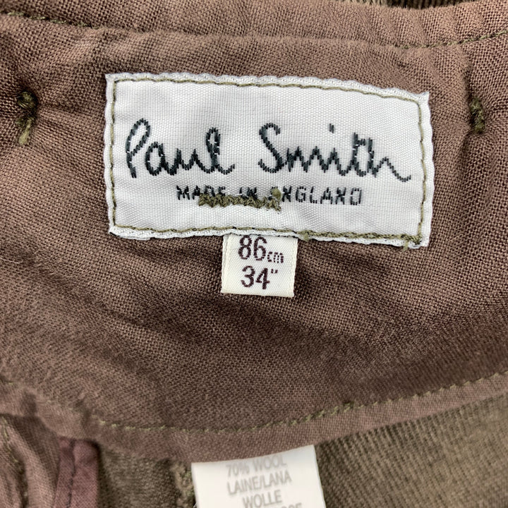 PAUL SMITH Taille 34 Pantalon habillé en laine olive / viscose mélangée