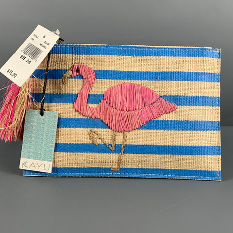 KAYU Blue Natural Stripe Straw Pouch Handbag