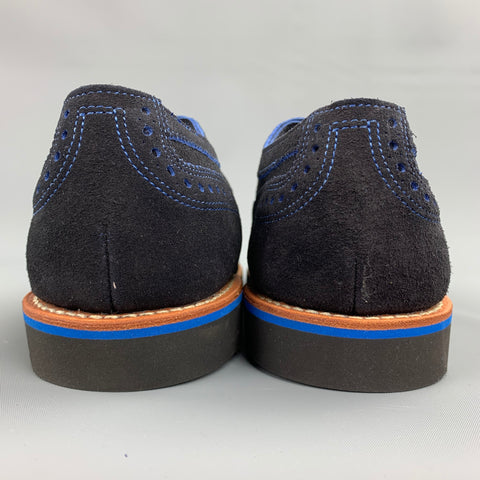 ALLEN EDMONDS Strandmok Size 10.5 Navy Perforated Suede Cap Toe Lace Up Shoes