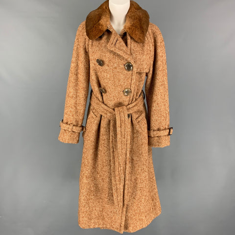 MARC JACOBS Talla 12 Abrigo con cinturón de tweed en mezcla de lana beige tostado