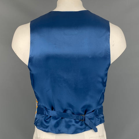 Vintage CHEAP and CHIC by MOSCHINO Size 42 Blue & Yellow Print Velvet Buttoned Vest