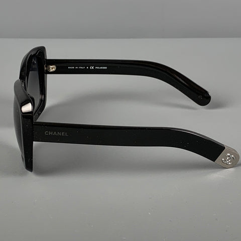 CHANEL Black & Silver Acetate Sunglasses