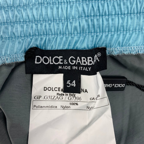 DOLCE & GABBANA Size L Grey Blue Muay Thai Embroidered Nylon Elastic Waistband Casual Pants