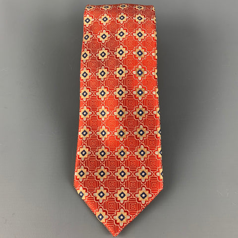 PRADA Red Gold Jacquard Silk Tie