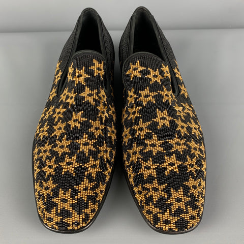 DONALD J PLINER Size 9 Black Gold Stars Beaded Leather Slip On Loafers