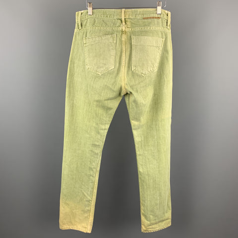 THVM Size 32 x 30 Green Wash Cotton Button Fly Jeans