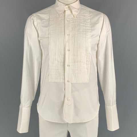 BROOKS BROTHERS Camisa Oxford de manga larga de algodón plisada blanca Talla L