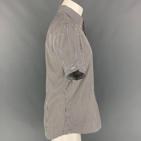 PRADA Size M Navy & White Stripe Cotton Short Sleeve Shirt