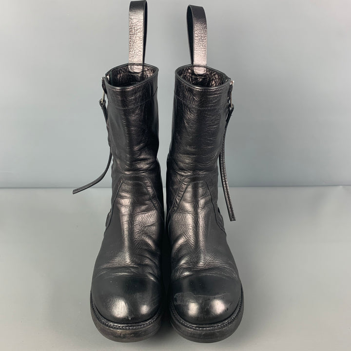RICK OWENS Size 8 Black Leather Side Zipper Boots