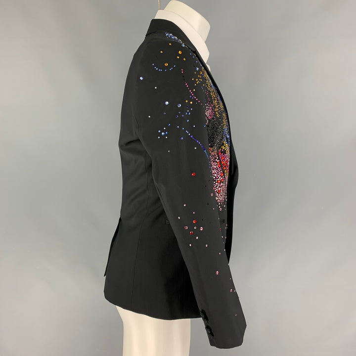 EMPORIO ARMANI SS 20 STARS Limited Edition Size 38 Black Beaded Wool Peak Lapel Sport Coat