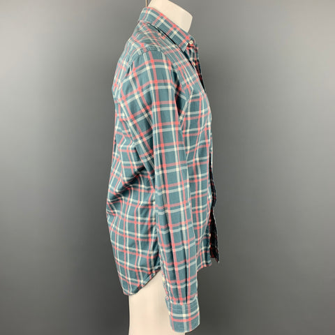 GITMAN VINTAGE Talla M Camisa de manga larga con botones de algodón a cuadros gris y naranja