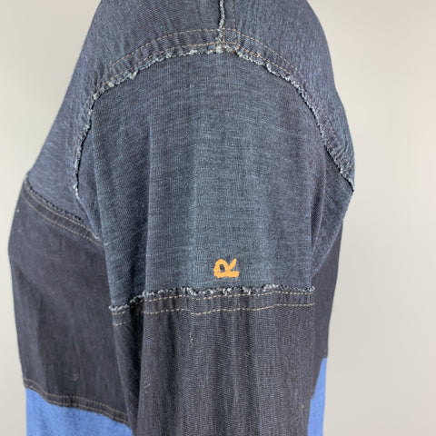 45rpm Size M IndigoColor Block  Patchwork Cotton Mock Neck Pullover