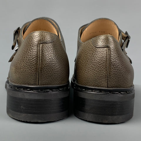 PARABOOT Size 11 Olive Leather Monk Strap-Cap Toe  Loafers