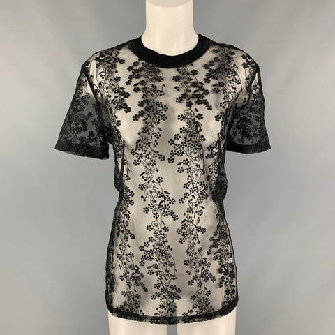CARVEN Talla M Top Vestido Manga Corta Poliéster Encaje Negro