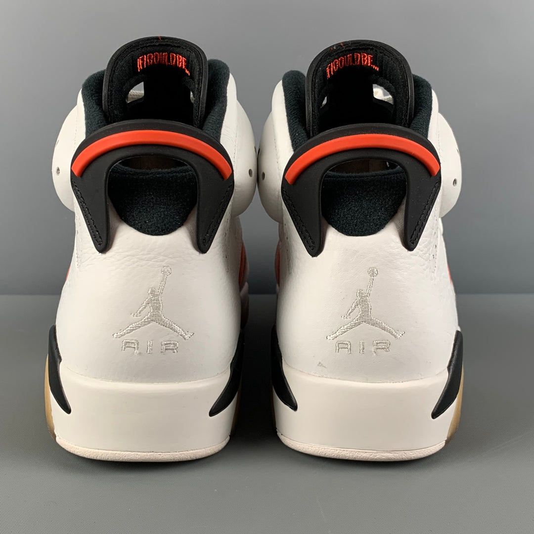 NIKE Air Jordan 6 Retro Size 10.5 White Orange Color Block Leather High Top Sneakers