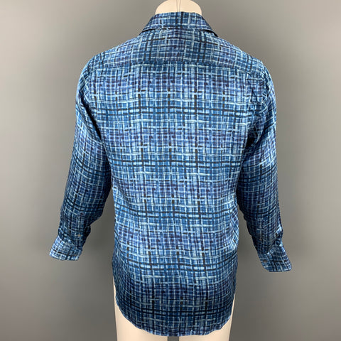 ARMANI COLLEZIONI Size M Blue & Navy Print Silk Button Up Long Sleeve Shirt