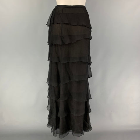 OSCAR DE LA RENTA Size 8 Black Ruffled Long Skirt