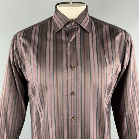 ETRO Size M Brown Stripe Cotton Button Up Long Sleeve Shirt