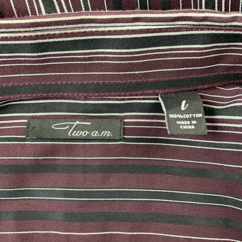 TWO A.M. Size L Burgundy Stripe Cotton Button Up Long Sleeve Shirt