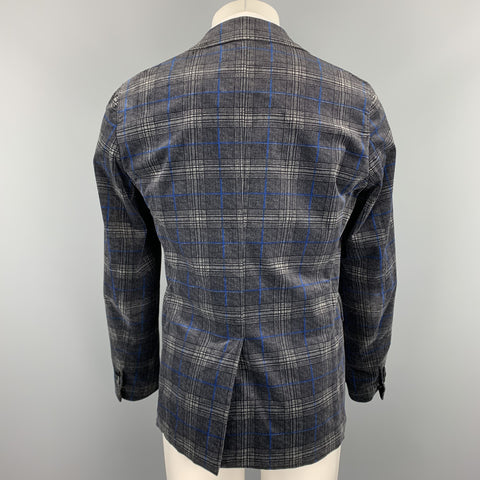 DSQUARED2 Size 40 Grey & Black Plaid Velvet Peak Lapel Double Breasted Sport Coat