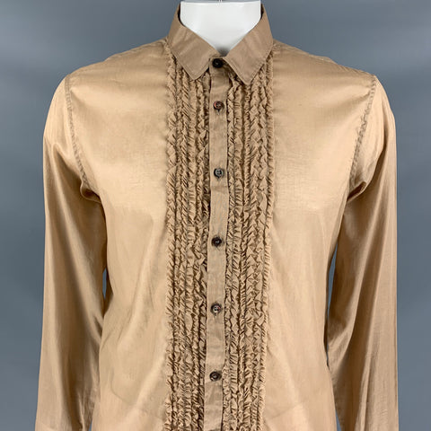 BURBERRY PRORSUM Size L Tan Ruffled Button Down Long Sleeve Shirt