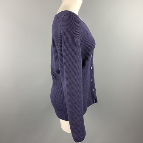 JAEGER Size M Navy Ribbed Merino Wool Buttoned Cardigan