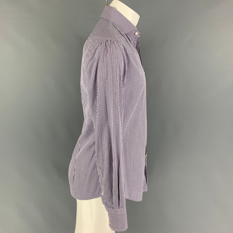 BRUNELLO CUCINELLI Size S Navy Purple Checkered Cotton Long Sleeve Shirt
