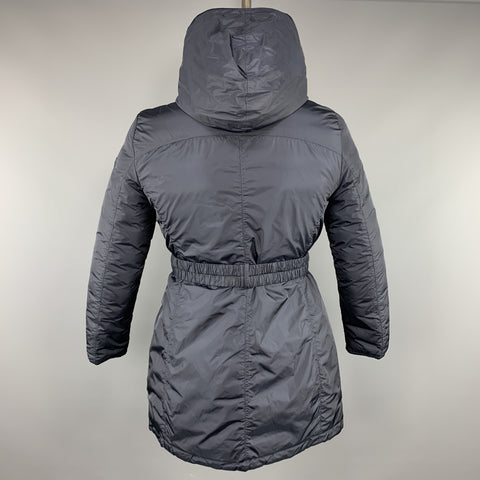 PEUTEREY Size XL Navy Polyamide Quilted Down Filled  Faux Fur Reversible Long Coat