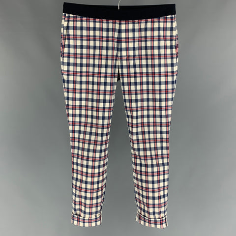 JOURNAL STANDARD Size 32 Cream & Navy Plaid Elastic Waistband Casual Pants
