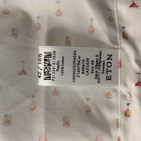 Camisa de manga larga con botones de algodón con estampado blanco talla M ETON