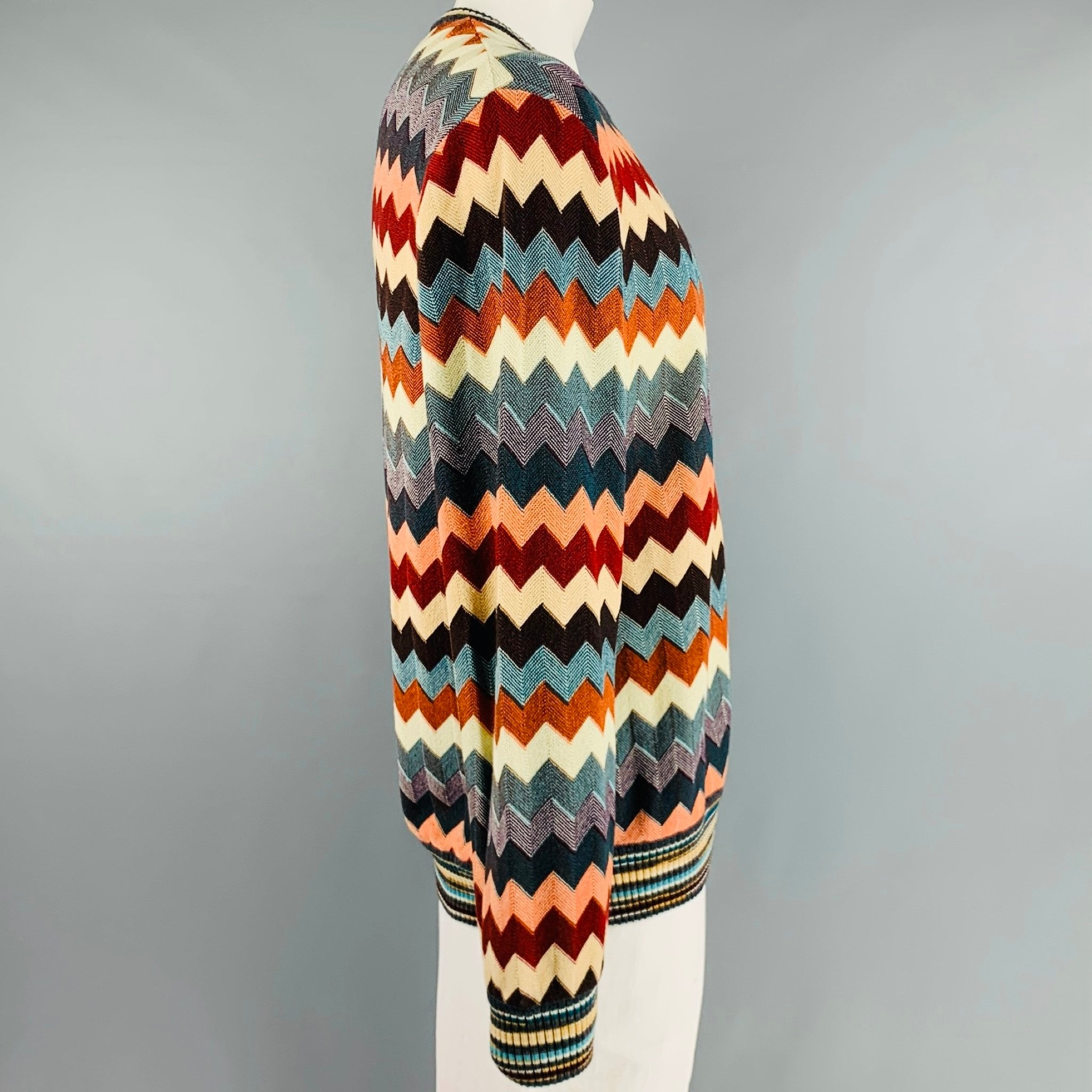 MISSONI SPORT Size 48 Multi-Color Zig Zag Wool Crew-Neck Sweater