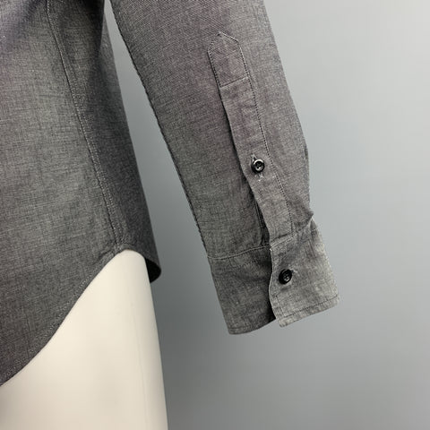EMPORIO ARMANI Size M Grid Dark Gray Cotton Button Up Long Sleeve Shirt