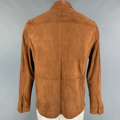REISS Size XL Brown Leather Snaps Shirt Jacket
