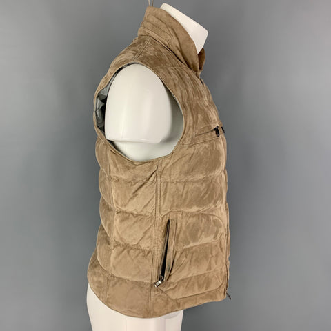 BRUNELLO CUCINELLI Size M Beige Suede Padded Vest