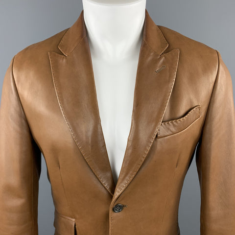 BANANA REPUBLIC Chaqueta deportiva con bolsillos con solapa y solapa de pico de cuero marrón talla 38