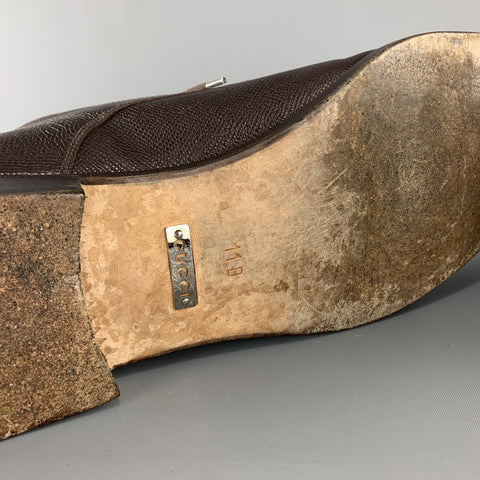 GUCCI Size 12 Brown Textured Leather Cap Lace Up Dress Shoes