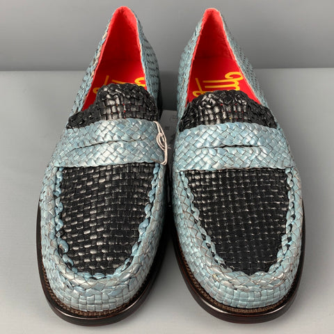 MARNI Size 10 Blue Black Woven Leather Slip On Loafers