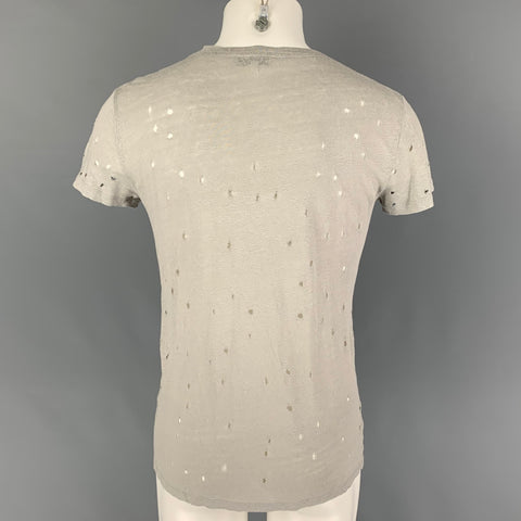 IRO Size S Light Gray Distressed Linen Crew-Neck Clay T-shirt