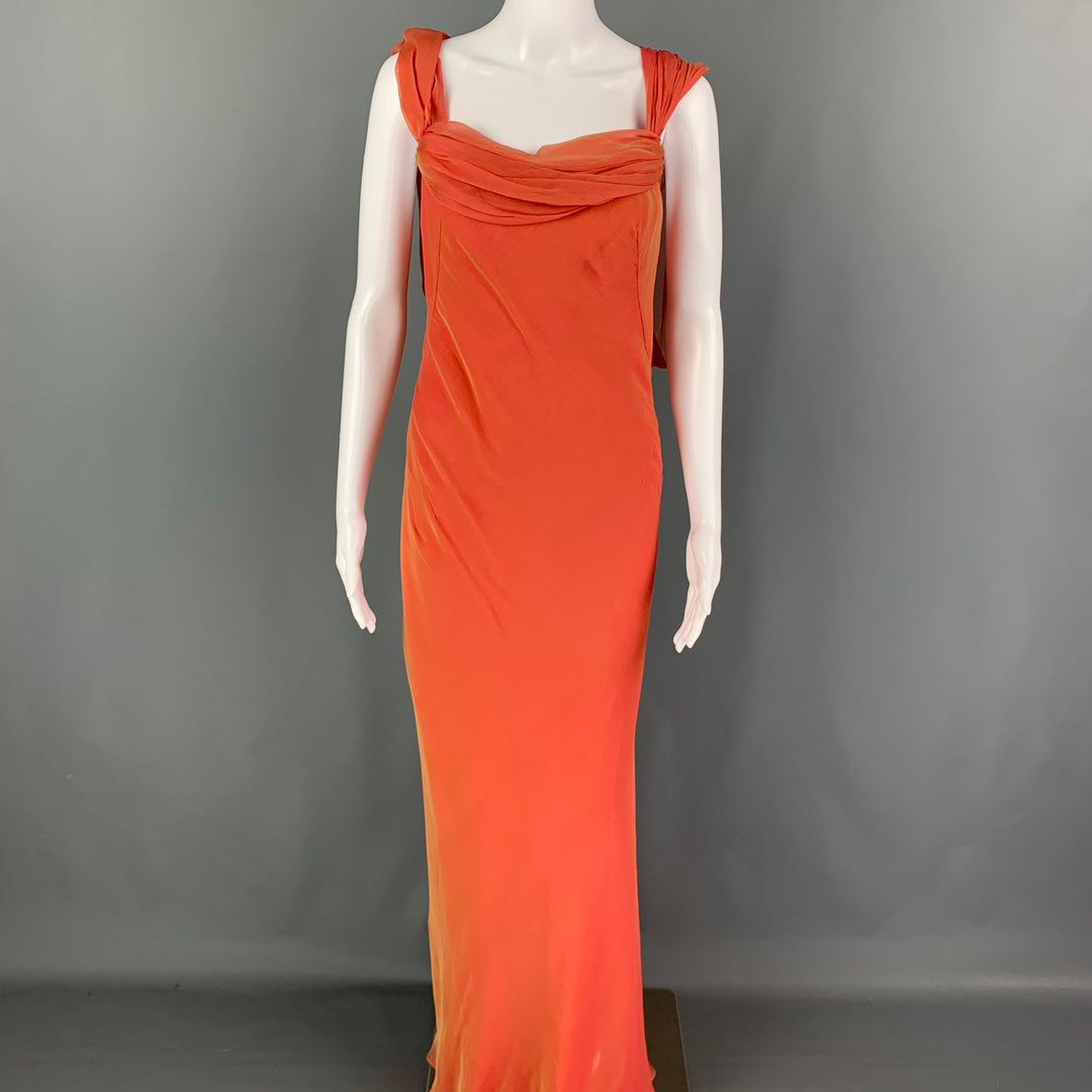 DANES Size 6 Orange Silk Sleeveless Long Gown Evening Wear