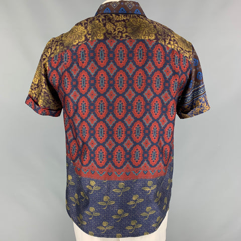 PIERRE-LOUIS MASCIA Taille XL Chemise à manches courtes Camp en soie marine et bordeaux