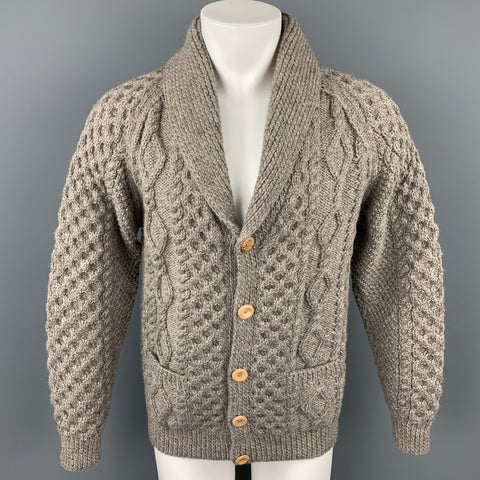 INVERALLAN Size L Grey Knit Wool Fisherman Cardigan