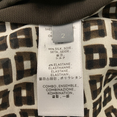 REED KRAKOFF Size 2 Brown White Silk &  Elastane Mixed Fabrics Blouse