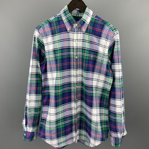 RALPH LAUREN Size S Blue & Green Plaid Cotton Button Down Long Sleeve Shirt