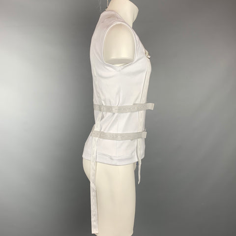 EVEREST ISLES Size M White & Blue Ribbed Cotton Bondage Strap Tank Top